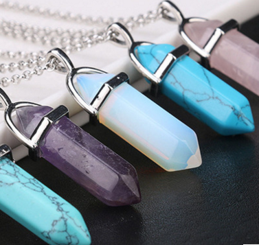 Crystal Hexagonal Pendant Necklace with Natural Stones