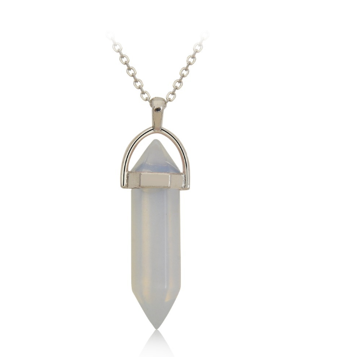 Crystal Hexagonal Pendant Necklace with Natural Stones