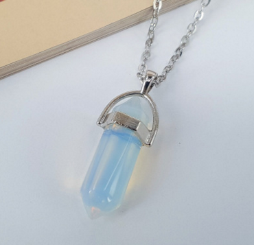 Crystal Hexagonal Pendant Necklace with Natural Stones