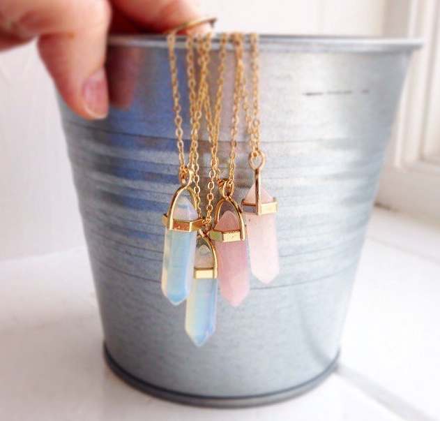 Crystal Hexagonal Pendant Necklace with Natural Stones