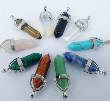Crystal Hexagonal Pendant Necklace with Natural Stones