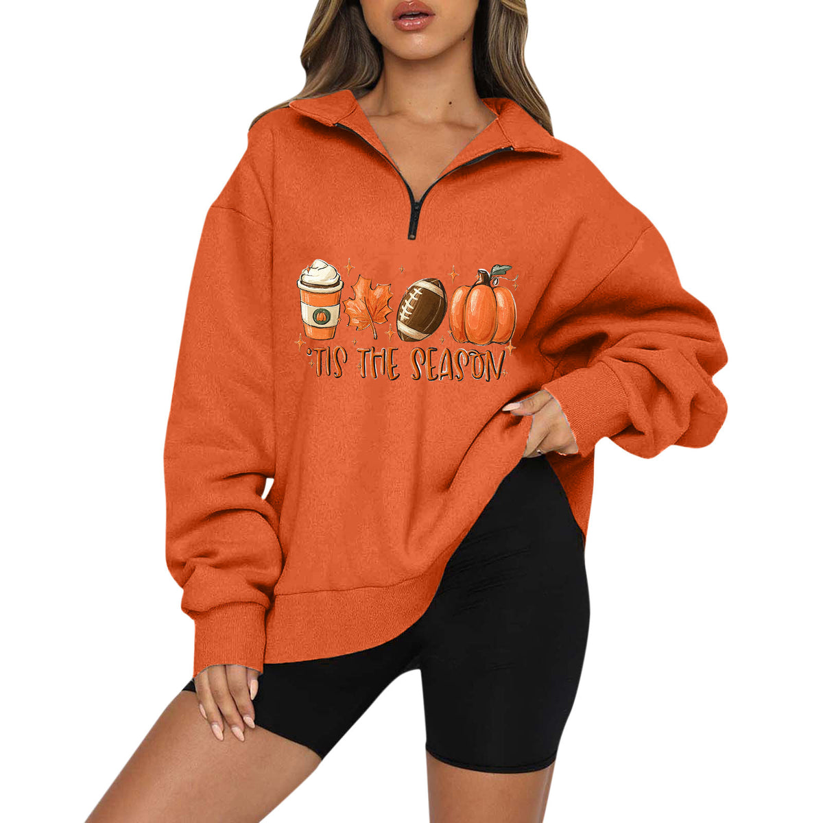 Halloween Pumpkin Print Casual Zipper Hoodie