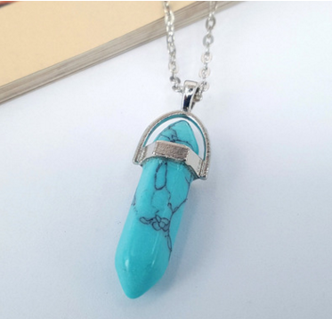 Crystal Hexagonal Pendant Necklace with Natural Stones