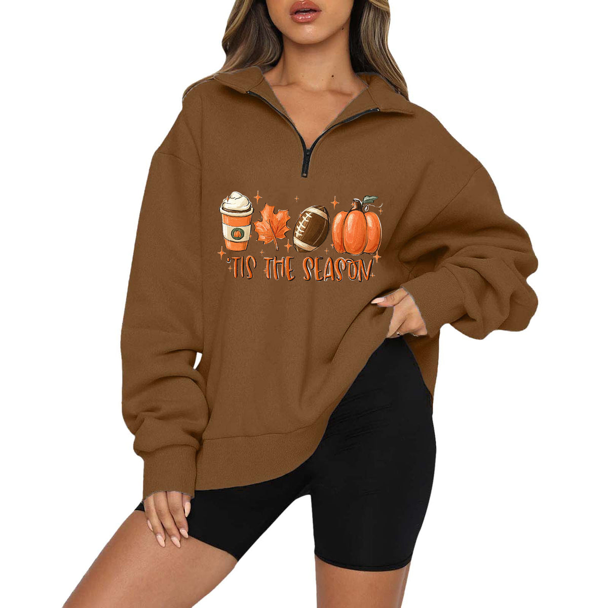 Halloween Pumpkin Print Casual Zipper Hoodie
