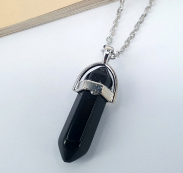 Crystal Hexagonal Pendant Necklace with Natural Stones