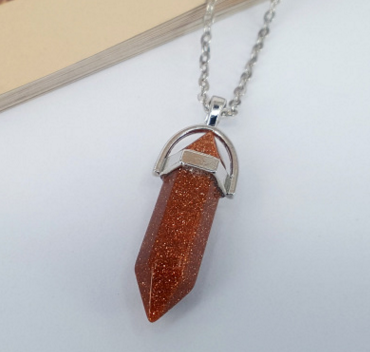 Crystal Hexagonal Pendant Necklace with Natural Stones