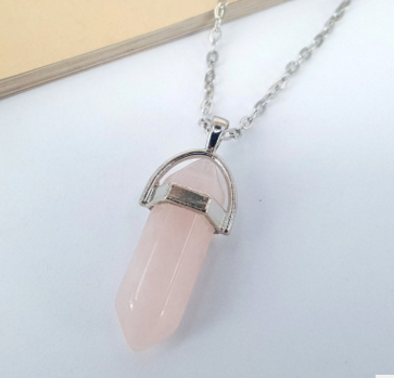 Crystal Hexagonal Pendant Necklace with Natural Stones