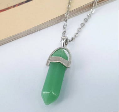 Crystal Hexagonal Pendant Necklace with Natural Stones