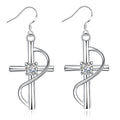 Cross Earrings with Diamonds, Long Drop Earrings