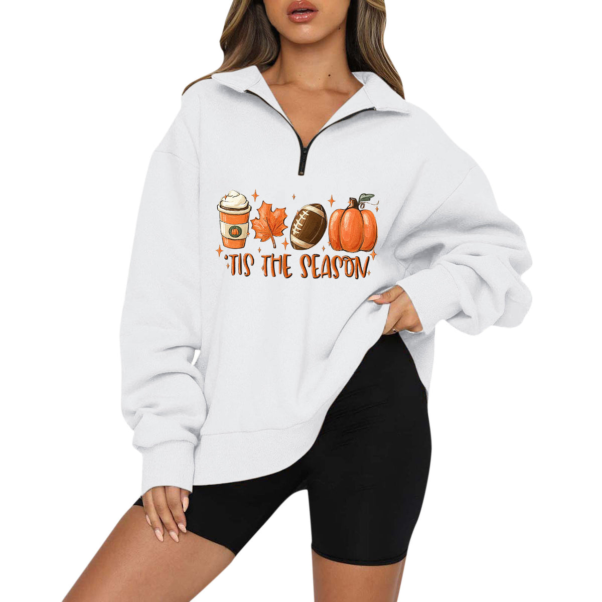 Halloween Pumpkin Print Casual Zipper Hoodie
