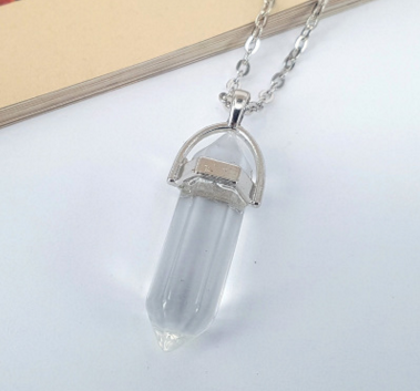 Crystal Hexagonal Pendant Necklace with Natural Stones