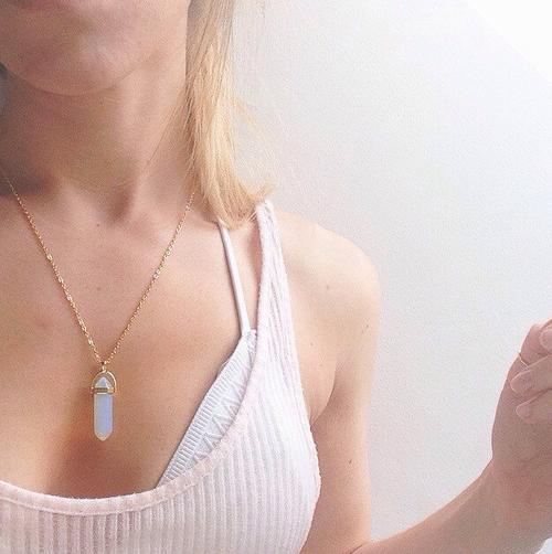 Crystal Hexagonal Pendant Necklace with Natural Stones