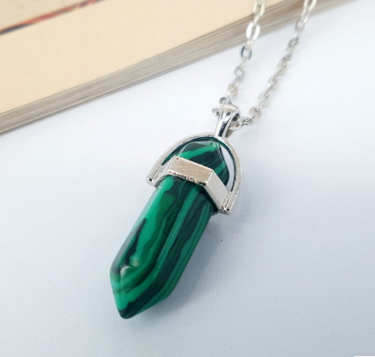 Crystal Hexagonal Pendant Necklace with Natural Stones